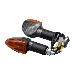 Motorcycle Long Stem Mini Spear Indicators With Carbon Look Body And Amber Lens