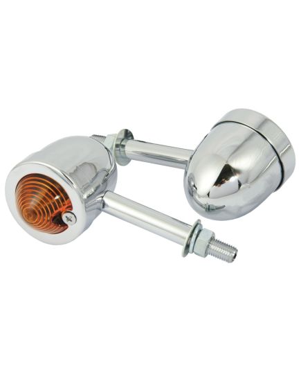 Motorcycle Long Stem Mini Custom Indicators With Chrome Body And Amber Lens