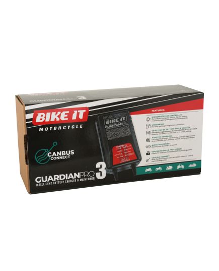 Bike It Guardian Pro 3 Intelligent Battery Charger and Maintainer 12/14.4V 3.8A Box side