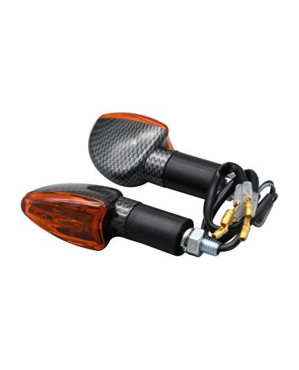 Motorcycle Long Stem Mini Spear Indicators With Carbon Look Body And Amber Lens