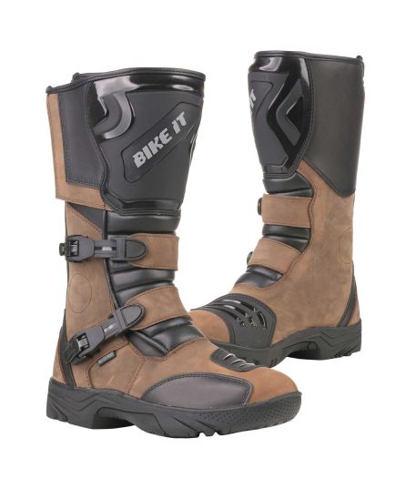 Bike It 'Triple-Black' Motorcycle Adventure Boots (Brown)