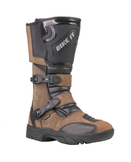 Bike It 'Triple-Black' Motorcycle Adventure Boots (Brown)